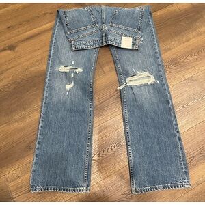 Zara Women's Distressed Blue Straight Jeans